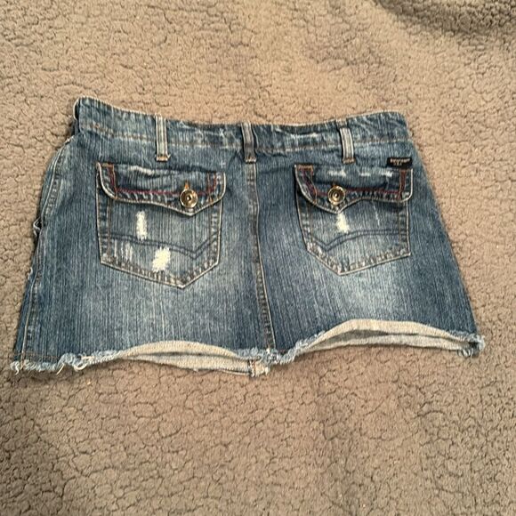 Banana Split USA  Micro Mini Button Fly  Skirt Denim Jean Size 26 Distressed - Picture 8 of 8